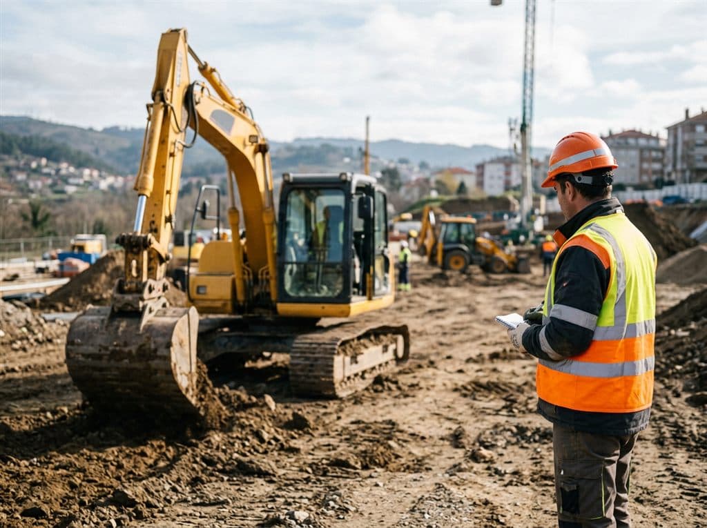 Equipo de excavaciones trabajando en una obra en Ourense