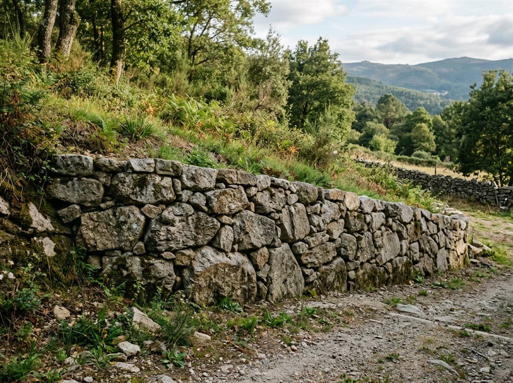Escollera de piedra en un talud en Ourense