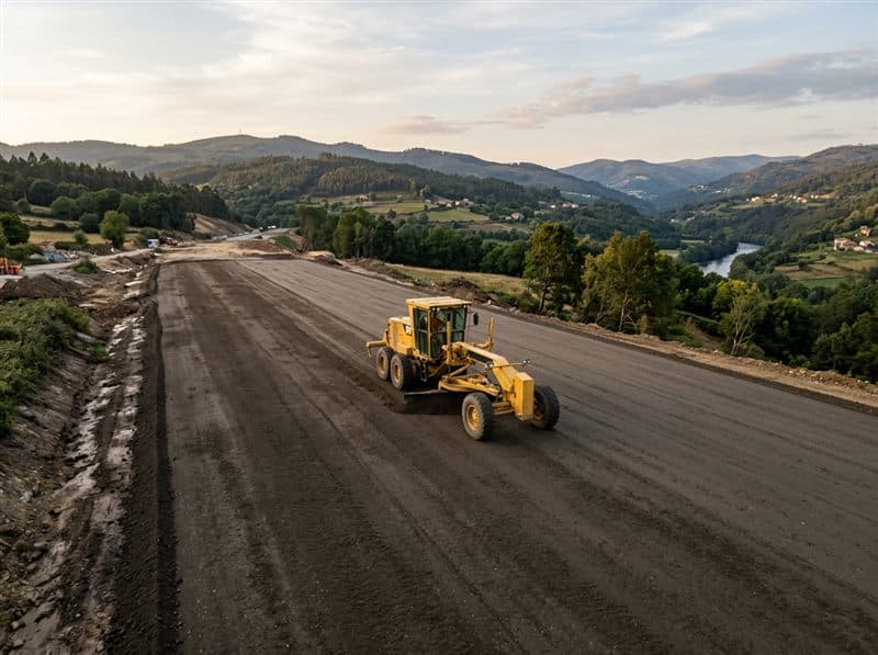 Nivelado final del terreno en una obra de Ourense